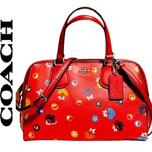 Coach.EUC.Gorgeous “NOLITA”. Pebble Leather Crossbody/Satchel.Red Floral.13X9.5"